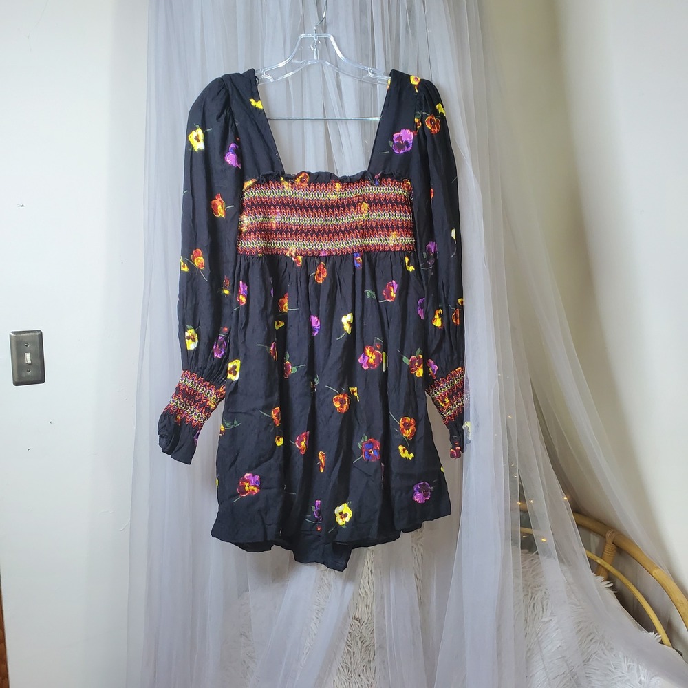 Y2K Dark Fairy Babydoll Dress Indie Bohemian Floral Black Size S Urban Outfitter - Picture 2 of 6